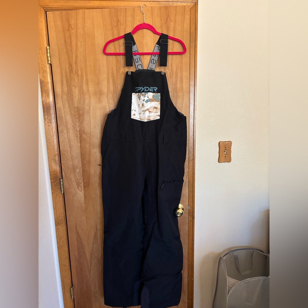 Spyder Black Snow Bib Overalls with Contrast Chest Panel